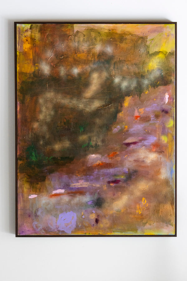Marisabel Gonzalez's "Under The Weight Of Summer" artwork featuring vibrant colors and abstract design on a canvas.