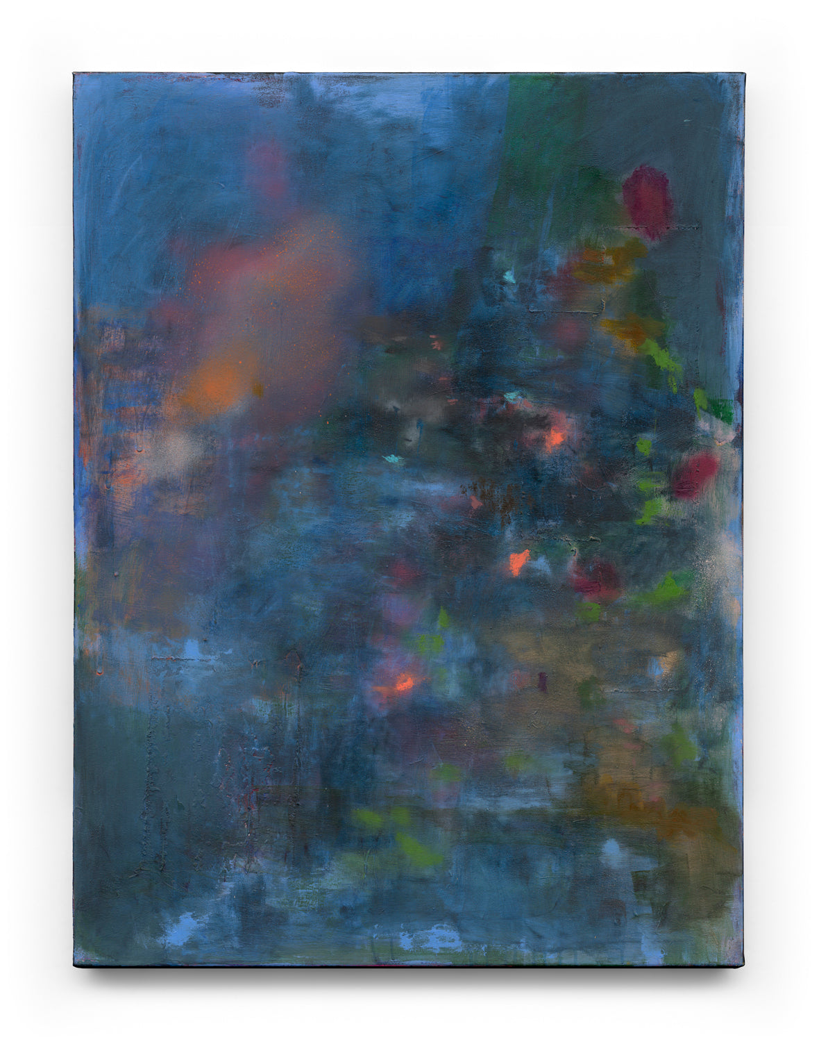 Marisabel Gonzalez's "Pulse Beneath The Field" 90x120cm artwork in a portrait wall setting, showcasing vibrant colors and abstract design.